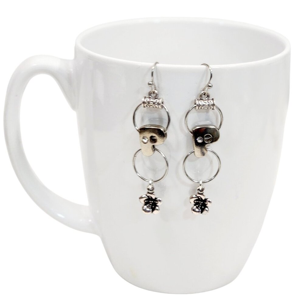 Alphabet Initial Letter P Earrings Silver Rhinestone Charms